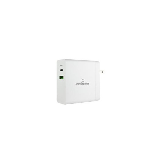 ADAPTADOR CARGADOR DE CORRIENTE DE 65W PUERTOS USB-A/USB-C PERFECT CHOICE - BLANCO 