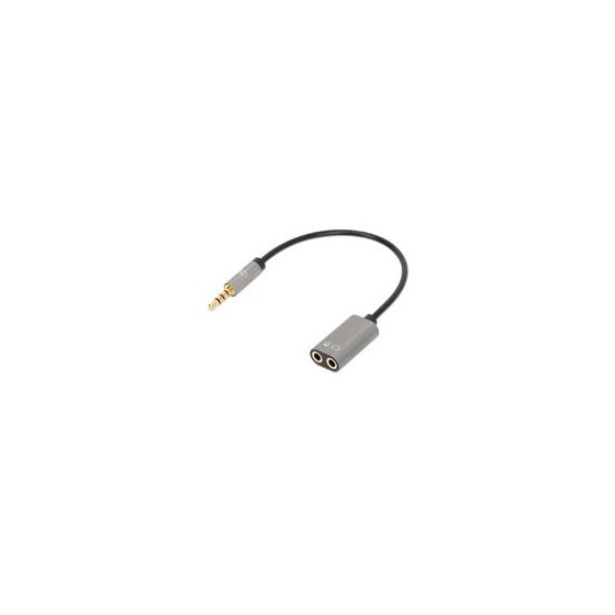 ADAPTADOR AUDIO,MANHATTAN,356107, 3.5MM TRRS 1 M A 2 H, 20CM, DIVIDE AUDIO PARA AUDIFONO Y MIC, NEGRO