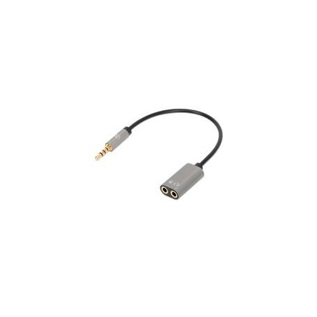 ADAPTADOR AUDIO,MANHATTAN,356107, 3.5MM TRRS 1 M A 2 H, 20CM, DIVIDE AUDIO PARA AUDIFONO Y MIC, NEGRO