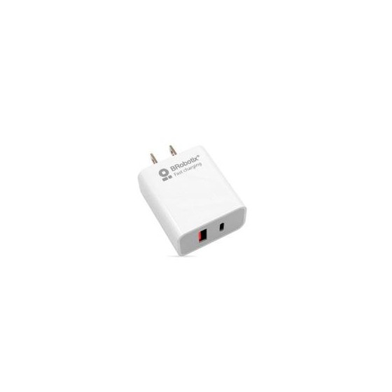 CARGADOR DE PARED BROBOTIX CARGA RAPIDA, USB V3.0 DUAL, USB-A X1, USB-C X1 , 18W, COLOR BLANCO