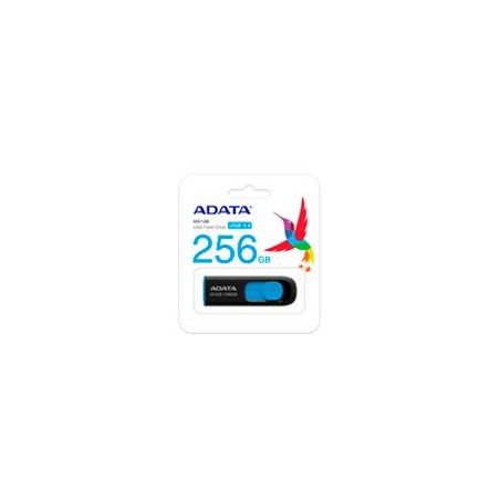 MEMORIA ADATA 256GB USB 3.2 UV128 RETRACTIL NEGRO AZUL (AUV128-256G-RBE)