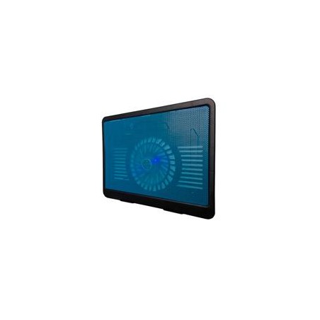 BASE ENFRIADORA BROBOTIX PARA LAPTOP CON VENTILADOR E ILUMINACION LED, DE ALUMINIO, NEGRO/AZUL