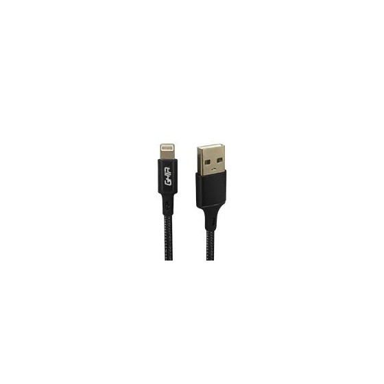 CABLE USB TIPO LIGHTNING GHIA 1M NYLON COLOR NEGRO