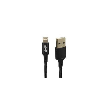 CABLE USB TIPO LIGHTNING GHIA 1M NYLON COLOR NEGRO