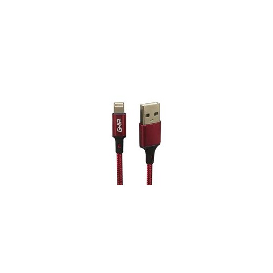 CABLE USB TIPO LIGHTNING GHIA NYLON COLOR ROJO DE 1M