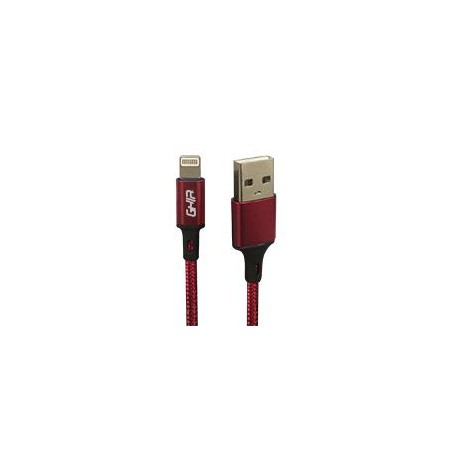 CABLE USB TIPO LIGHTNING GHIA NYLON COLOR ROJO DE 1M