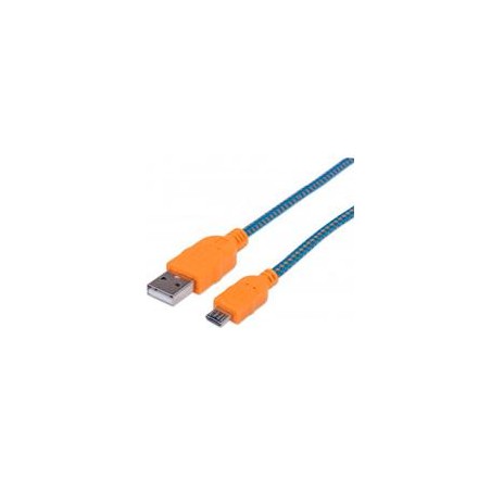 CABLE USB,MANHATTAN,394024, V2 A-MICRO B, BLISTER TEXTIL 1.0M NARANJA/AZUL