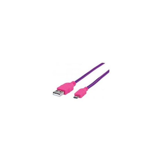 CABLE USB,MANHATTAN,394048, V2 A-MICRO B, BLISTER TEXTIL 1.0M ROSA/MORADO
