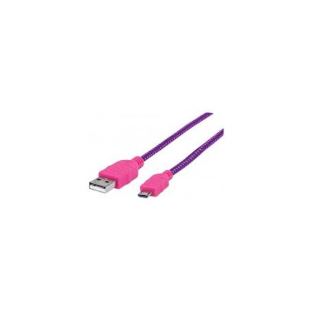 CABLE USB,MANHATTAN,394048, V2 A-MICRO B, BLISTER TEXTIL 1.0M ROSA/MORADO