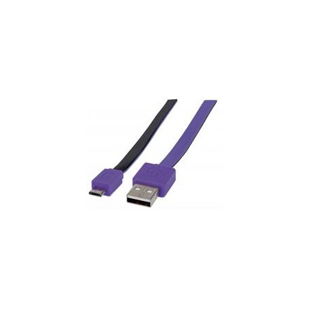 CABLE USB,MANHATTAN,391368, V2 A-MICRO B, BLISTER PLANO 1.0M MORADO/NEGRO