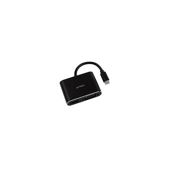 ADAPTADOR ACTECK SHIFT PLUS AV420 / USB C - HDMI + VGA / 4K / 10 CM / NEGRO / AC-934657