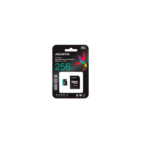 MEMORIA ADATA MICRO SDXC/SDHC 256GB UHS-I 100MB/85MB CLASE 10 V30 A2 C/ADAPTADOR (AUSDX256GUI3V30SA2-RA1)