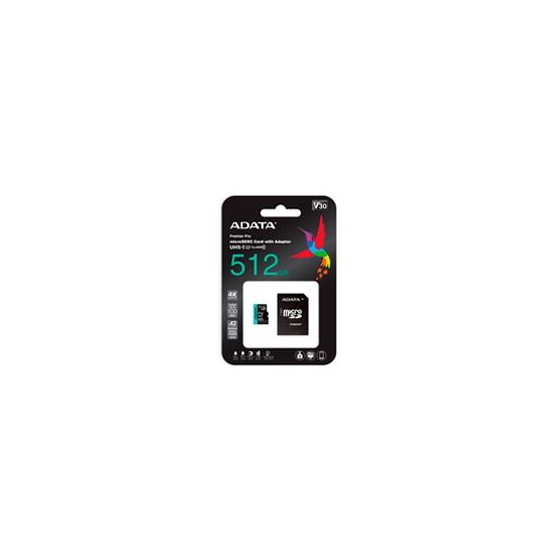 MEMORIA ADATA MICRO SDXC/SDHC 512GB UHS-I 100MB/85MB CLASE 10 V30 A2 C/ADAPTADOR (AUSDX512GUI3V30SA2-RA1)