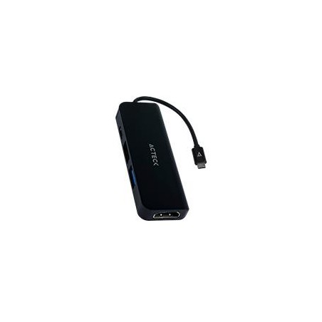 HUB ACTECK GATE 4P DH645 / USB C / 4 PUERTOS / USB C - 2X USB A - HDMI / 10 CM / NEGRO / AC-934640