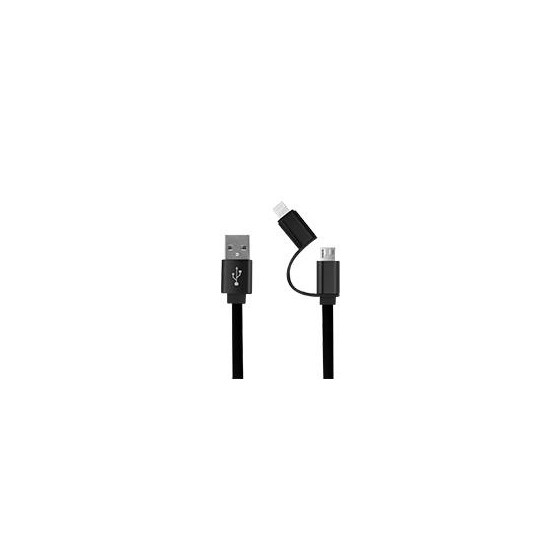 CABLE 2 EN 1 MICRO USB/TIPO LIGHTNING GHIA 1.0 MTS USB 2.1 CARGA Y TRANSFERENCIA DE DATOS NEGRO