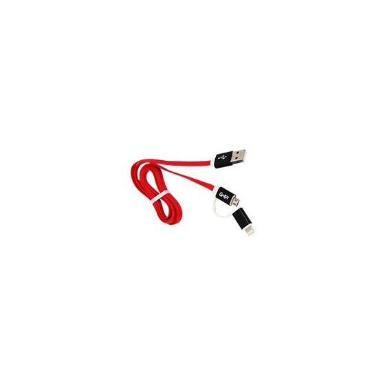 CABLE 2 EN 1 MICRO USB/TIPO LIGHTNING GHIA 1.0 MTS USB 2.1 CARGA Y TRANSFERENCIA DE DATOS ROJO/NEGRO