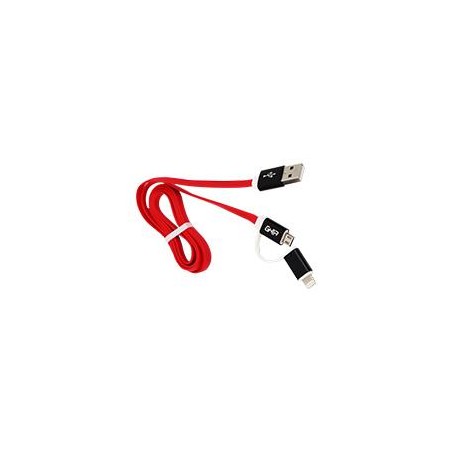 CABLE 2 EN 1 MICRO USB/TIPO LIGHTNING GHIA 1.0 MTS USB 2.1 CARGA Y TRANSFERENCIA DE DATOS ROJO/NEGRO