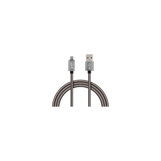 CABLE MICRO USB FORRO METALICO GHIA 1.0 MTS USB 2.1 CARGADOR Y TRANSFERENCIA DE DATOS GRIS