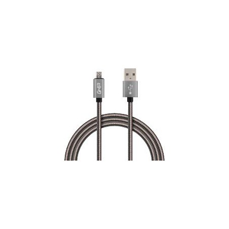 CABLE MICRO USB FORRO METALICO GHIA 1.0 MTS USB 2.1 CARGADOR Y TRANSFERENCIA DE DATOS GRIS