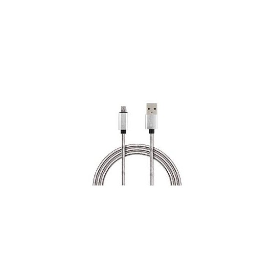 CABLE MICRO USB FORRO METALICO GHIA 1.0 MTS USB 2.1 CARGADOR Y TRANSFERENCIA DE DATOS PLATEADO