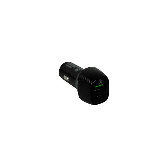 ADAPTADOR DE CORRIENTE PARA AUTO USB Y TIPO C PERFECT CHOICE NEGRO