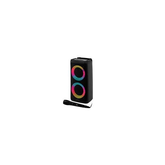 BOCINA INALAMBRICA BLUETOOTH PORTATIL CON MICROFONO RECARGABLE LUZ RGB DOBLE BOCINA 4 PULGADAS PERFECT CHOICE FESTA ULTIMATE -