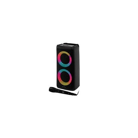 BOCINA INALAMBRICA BLUETOOTH PORTATIL CON MICROFONO RECARGABLE LUZ RGB DOBLE BOCINA 4 PULGADAS PERFECT CHOICE FESTA ULTIMATE -