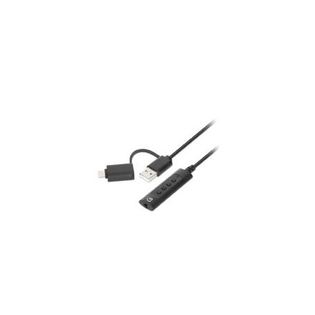 CONVERTIDOR USB, MANHATTAN,153560, 2.0 / USB-C A TARJETA SONIDO 3.5 MM, CABLE CON CONTROLES