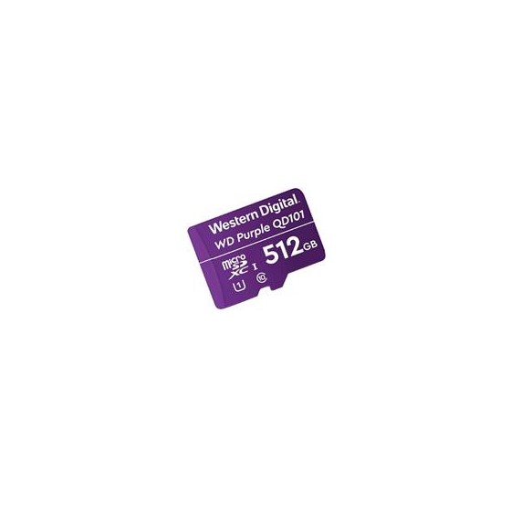 MEMORIA WD PURPLE SC QD101 MICRO SDXC 512GB VIDEOVIGILANCIA 24/7 CLASE 10 U1 LECT 50MB/S ESC 40MB/S WDD512G1P0C