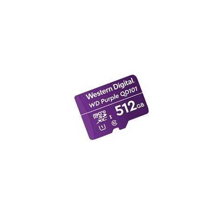 MEMORIA WD PURPLE SC QD101 MICRO SDXC 512GB VIDEOVIGILANCIA 24/7 CLASE 10 U1 LECT 50MB/S ESC 40MB/S WDD512G1P0C