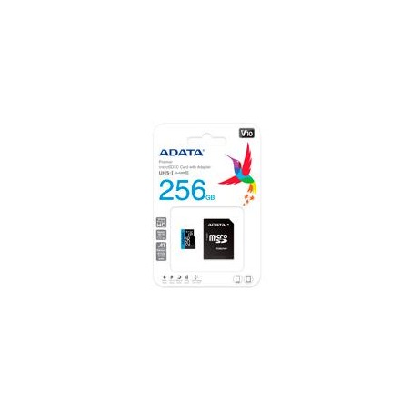 MEMORIA ADATA MICRO SDHC/SDXC 256GB UHS-I 100MB/25MB CLASE 10 V10 A1 C/ADAPTADOR (AUSDX256GUICL10A1-RA1)