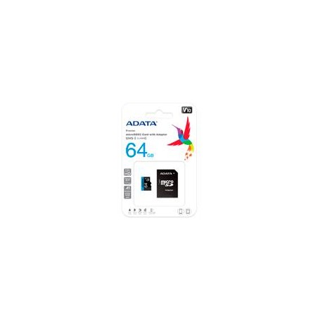 MEMORIA ADATA MICRO SDXC/SDHC 64GB UHS-I 100MB/25MB CLASE 10 V10 A1 C/ADAPTADOR (AUSDX64GUICL10A1-RA1)