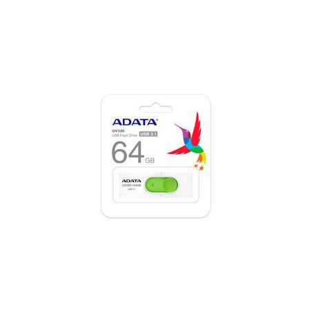 MEMORIA ADATA 64GB USB 3.2 UV320 RETRACTIL BLANCO-VERDE (AUV320-64G-RWHGN)