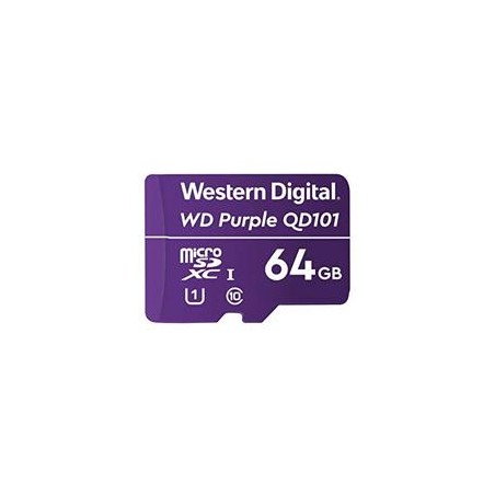 MEMORIA WD PURPLE SC QD101 MICRO SDXC 64GB VIDEOVIGILANCIA 24/7 CLASE 10 U1 LECT 50MB/S ESC 40MB/S  WDD064G1P0C