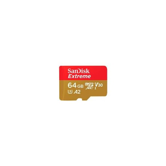 MEMORIA SANDISK MICRO SDXC 64GB EXTREME 170MB/S 4K CLASE 10 A2 V30 C/ADAPTADOR SDSQXAH-064G-GN6MA