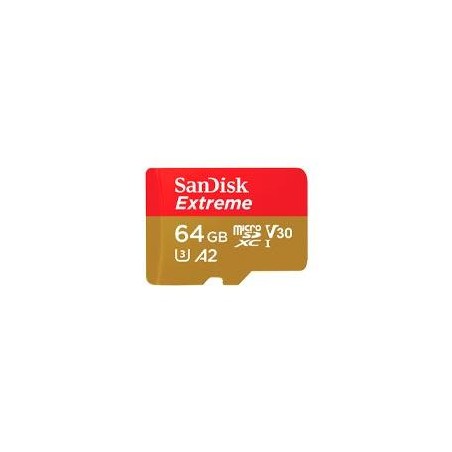 MEMORIA SANDISK MICRO SDXC 64GB EXTREME 170MB/S 4K CLASE 10 A2 V30 C/ADAPTADOR SDSQXAH-064G-GN6MA