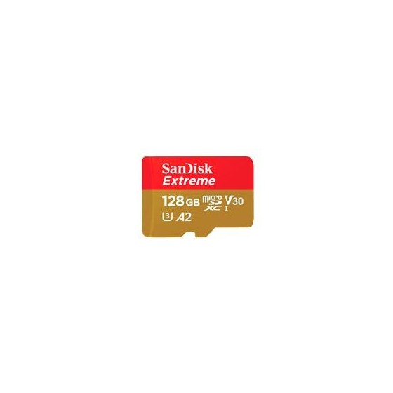 MEMORIA SANDISK MICRO SDXC 128GB EXTREME 190MB/S 4K CLASE 10 A2 V30 C/ADAPTADOR SDSQXAA-128G-GN6MA