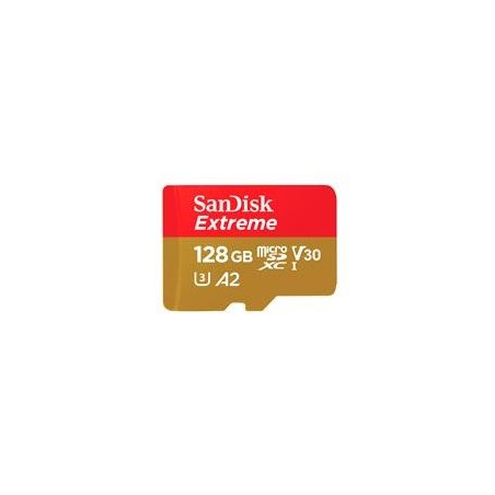 MEMORIA SANDISK MICRO SDXC 128GB EXTREME 190MB/S 4K CLASE 10 A2 V30 C/ADAPTADOR SDSQXAA-128G-GN6MA