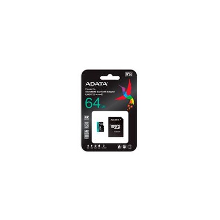 MEMORIA ADATA MICRO SDXC/SDHC 64GB UHS-I 100MB/80MB CLASE 10 V30 A2 C/ADAPTADOR (AUSDX64GUI3V30SA2-RA1)