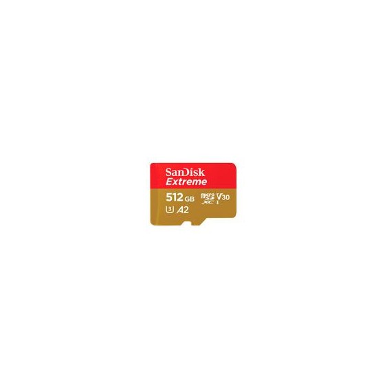 MEMORIA SANDISK MICRO SDXC 512GB EXTREME 190MB/S 4K CLASE 10 A2 V30 C/ADAPTADOR SDSQXAV-512G-GN6MA