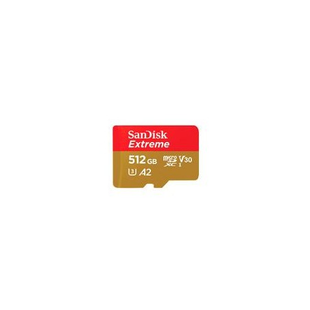 MEMORIA SANDISK MICRO SDXC 512GB EXTREME 190MB/S 4K CLASE 10 A2 V30 C/ADAPTADOR SDSQXAV-512G-GN6MA