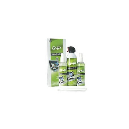 KIT DE LIMPIEZA DELUXE GHIA, CONTIENE REMOVEDOR DE POLVO 660ML, LOCION LIMPIADORA 250ML, LIMPIADOR DE PANTALLAS 250ML Y 2 MICR