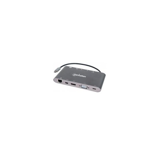 DOCKING USB,MANHATTAN,152808,-C 11 PTOS, HDMI/MINI DP/VGA, USB-C PD/3XUSBV3.2,  RED/AUDIO/SD/MICRO SD