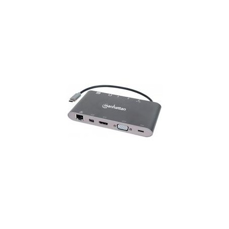 DOCKING USB,MANHATTAN,152808,-C 11 PTOS, HDMI/MINI DP/VGA, USB-C PD/3XUSBV3.2,  RED/AUDIO/SD/MICRO SD