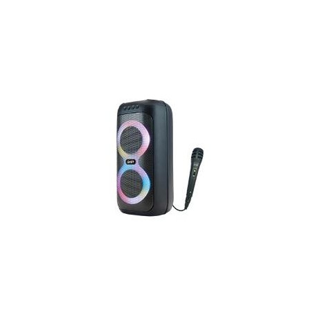 BAFLE GHIA AMPLIFICADO DOBLE BOCINA 4 PULG RECARGABLE /BT/TWS/USB/MIC/FM/LUZ LED SECUENCIAL