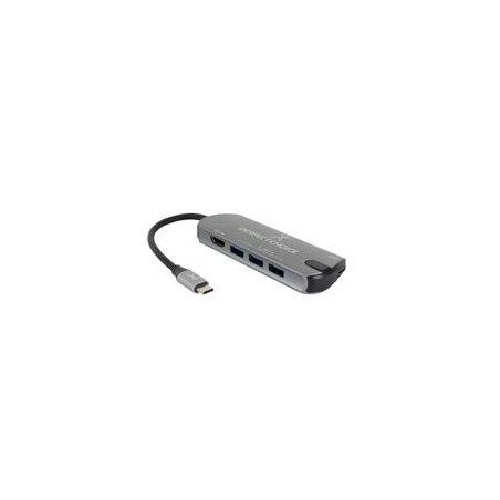 ADAPTADOR HUB CONECTOR USB TIPO C CON 3 PUERTOS USB A HEMBRA / 1 HDMI PERFECT CHOICE - GRIS