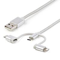 CABLE TRENZADO DE 1M USB A LIGHTNING USB-C Y MICRO USB – CABLE CARGADOR PARA TELFONO CELULAR IPHONE IPAD TABLET – STARTECH.COM MOD. LTCUB1MGR