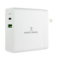 ADAPTADOR CARGADOR DE CORRIENTE DE 65W PUERTOS USB-A/USB-C PERFECT CHOICE – BLANCO