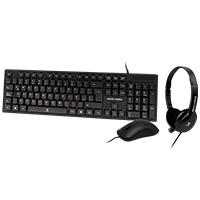 KIT TECLADO / MOUSE / DIADEMA CON MICROFONO INTEGRADO ALAMBRICOS CONECTOR USB / 3.5MM PERFECT CHOICE – NEGRO