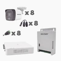 KIT TURBOHD 2 MEGAPIXELES HIKVISION KH1080P8BFH DVR 8 CANALES CON AUDIO POR COAXITRON / 8 CáMARAS CON MICRóFONO INTEGRADO 101° VISIóN/ LUZ BLANCA + IR VISIóN NOCTURNA / TRANSCEPTORES / CONECTORES / F